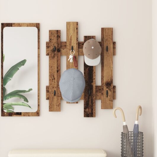 vidaXL Wall-Mounted Coat Rack Old wood 60 x 3 x 82 cm Engineered wood