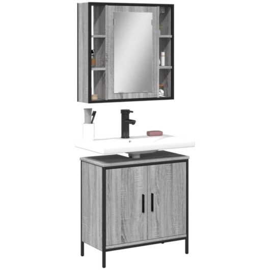 2 Piece Bathroom Furniture Set Grey Sonoma Engineered Wood Vidaxl