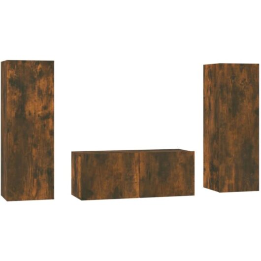 3 Piece tv Cabinet Set Smoked Oak Engineered Wood Vidaxl