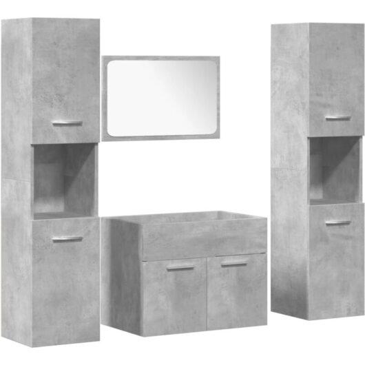 4 Piece Bathroom Furniture Set Concrete Grey Engineered Wood vidaXL