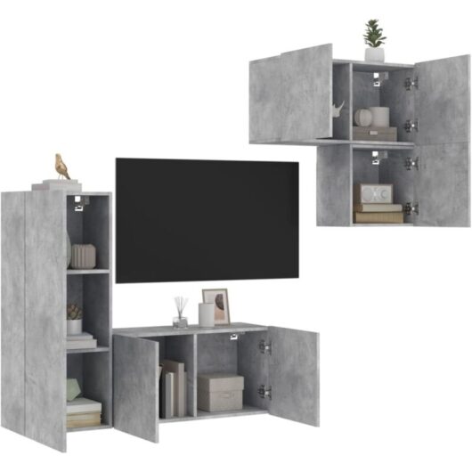 4 Piece TV Wall Units Concrete Grey Engineered Wood vidaXL