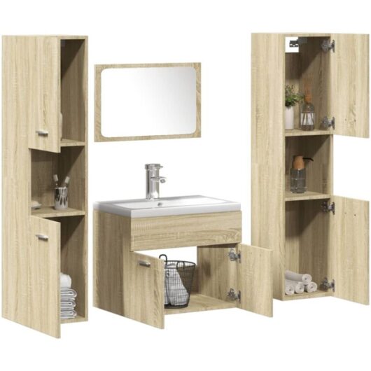5 Piece Bathroom Furniture Set Sonoma Oak Engineered Wood vidaXL
