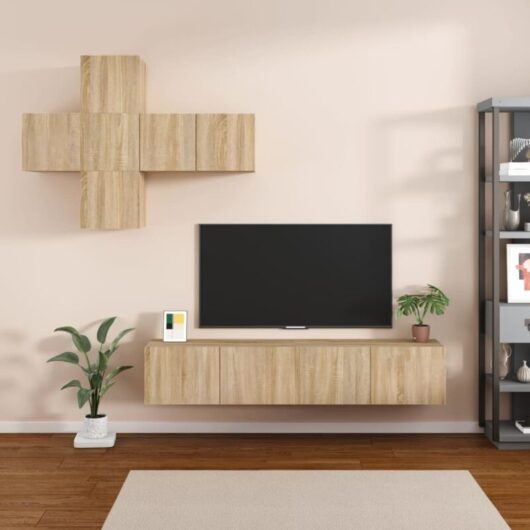 7 Piece TV Cabinet Set Sonoma Oak Engineered Wood vidaXL