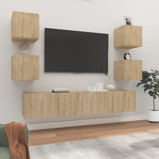 Alyson Wooden Living Room Furniture Set In Sonoma Oak