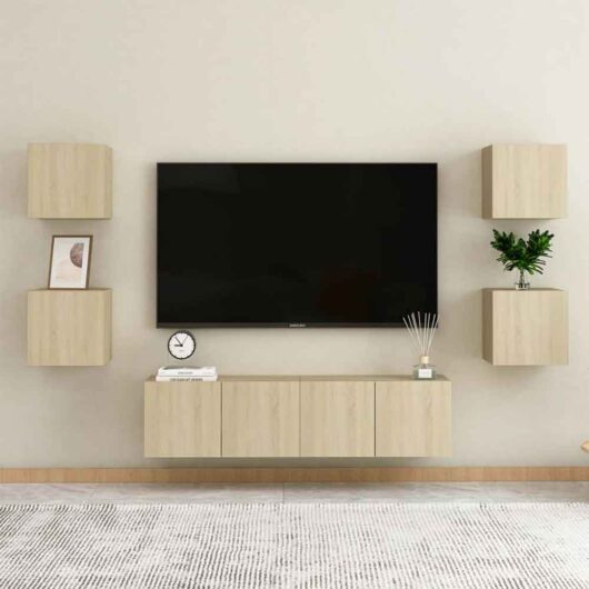 Beaverton 120cm Wooden 6 Piece Entertainment Unit In Sonoma Oak
