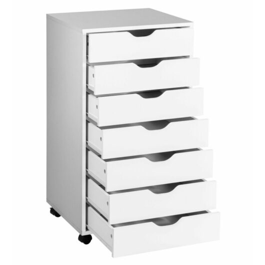 Costway - 7 Drawer Chest Storage Dresser Floor Cabinet Organizer w/ Wheels Home Office
