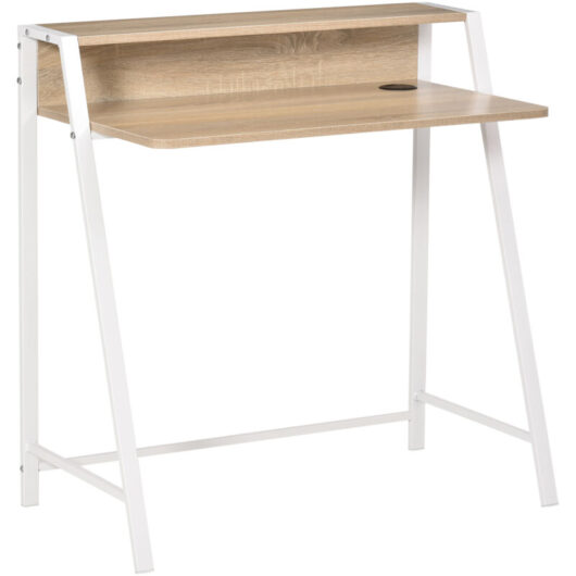 Homcom - 2-Tier Storage Computer Workstation with Shelf, Metal Frame Oak