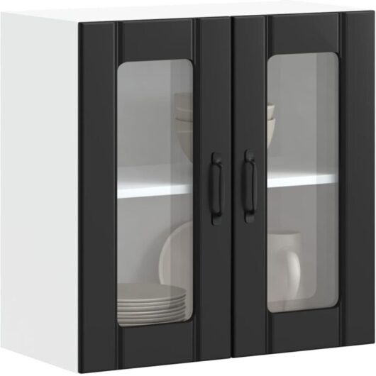 Kitchen Wall Cabinet with Glass Door Lucca Black Engineered Wood Vidaxl
