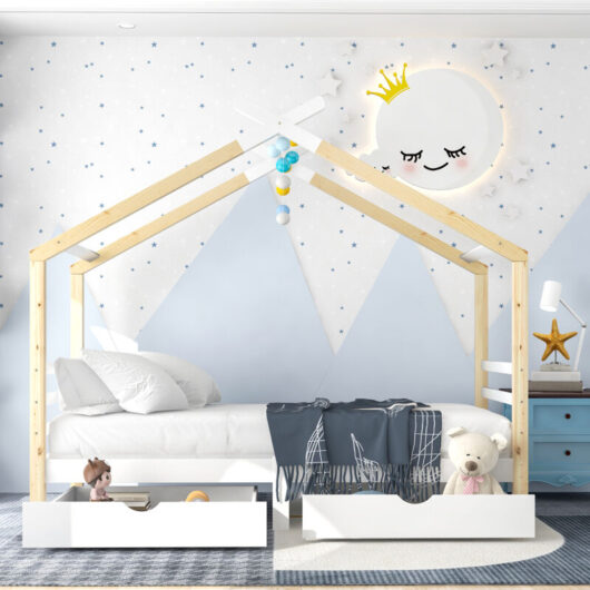 Solid Pine 3ft Single Bed Frame with Underbed Storage and Canopy for Boys and Girls