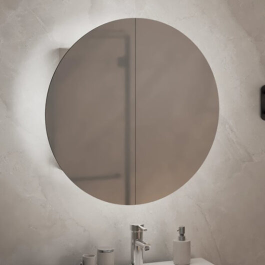 Trail Small Bathroom Mirrored Cabinet In White With LED