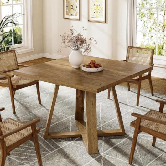 Tribesigns Square Dinning Table for 2-4 People, 80 cm Farmhouse Kitchen Table with Wooden Pedestal for Kitchen, Dinning Room, Living Room, Any Small