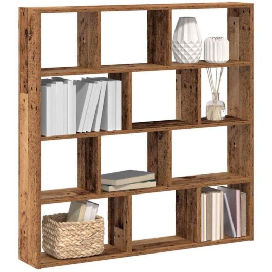 Wall Cube Shelf 12 Compartments Old Wood Engineered Wood vidaXL