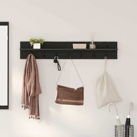 Wall-Mounted Coat Rack with Shelf Black oak 100 x 10.5 x 18 cm Vidaxl