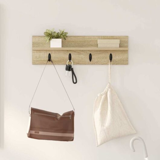 Wall-Mounted Coat Rack with Shelf Sonoma oak 60 x 10.5 x 18 cm Vidaxl