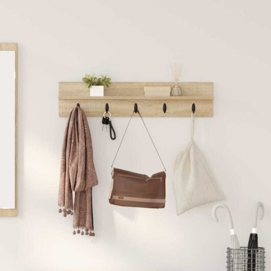Wall-Mounted Coat Rack with Shelf Sonoma oak 80 x 10.5 x 18 cm Vidaxl