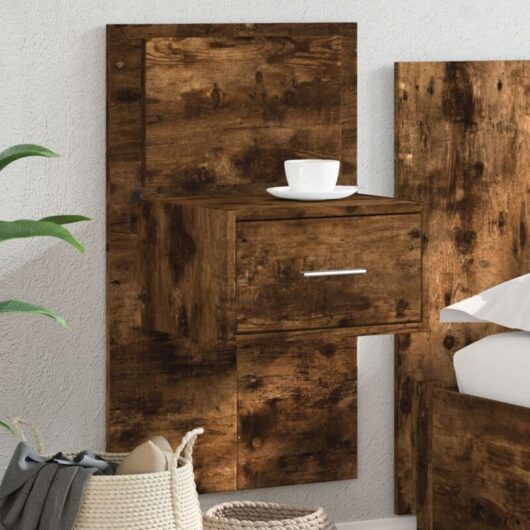 Wall-mounted Bedside Cabinet with led Lights Smoked Oak Vidaxl