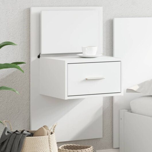 Wall-mounted Bedside Cabinet with led Lights White Vidaxl