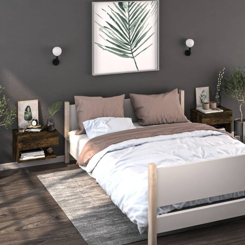 Wall-mounted Bedside Cabinets 2 pcs Smoked Oak Vidaxl
