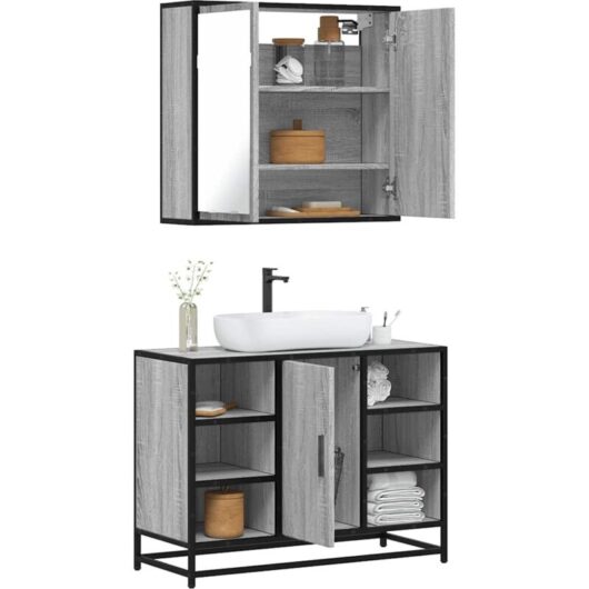 2 Piece Bathroom Furniture Set Grey Sonoma Engineered Wood vidaXL