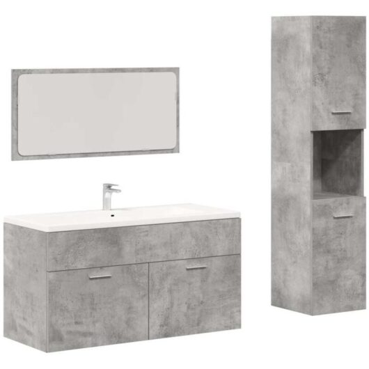 3 Piece Bathroom Furniture Set Concrete Grey Engineered Wood vidaXL