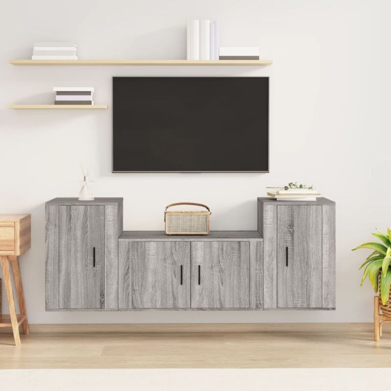 3 Piece tv Cabinet Set Grey Sonoma Engineered Wood Vidaxl