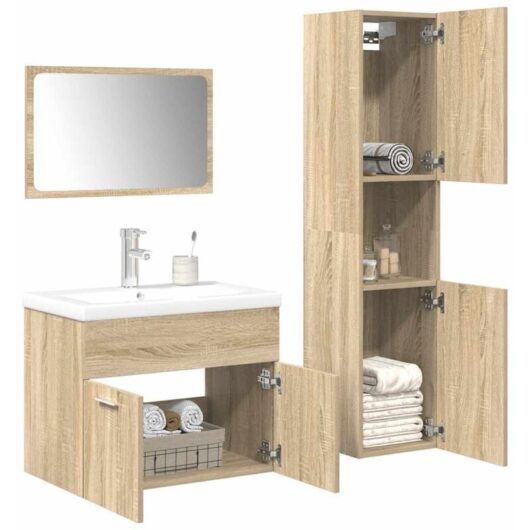 4 Piece Bathroom Furniture Set Sonoma Oak Engineered Wood vidaXL