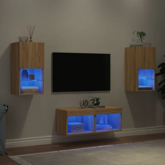 4 Piece TV Wall Cabinets with LED Lights Sonoma Oak vidaXL