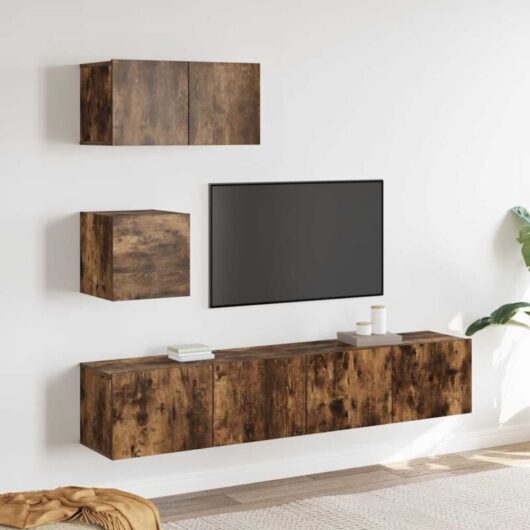 4 Piece tv Cabinet Set Smoked Oak Engineered Wood Vidaxl