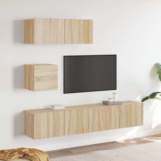 4 Piece tv Cabinet Set Sonoma Oak Engineered Wood Vidaxl