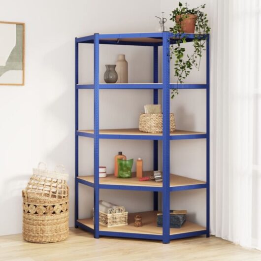 5-Layer Corner Shelf Blue Steel&Engineered Wood Vidaxl