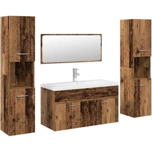 5 Piece Bathroom Furniture Set Old Wood Engineered Wood vidaXL