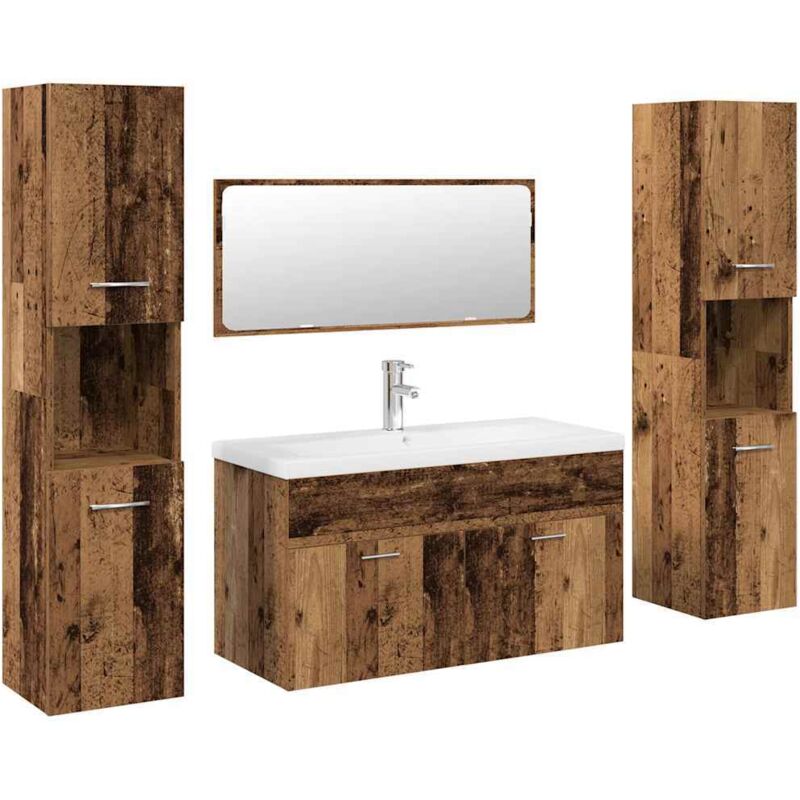 5 Piece Bathroom Furniture Set Old Wood Engineered Wood vidaXL