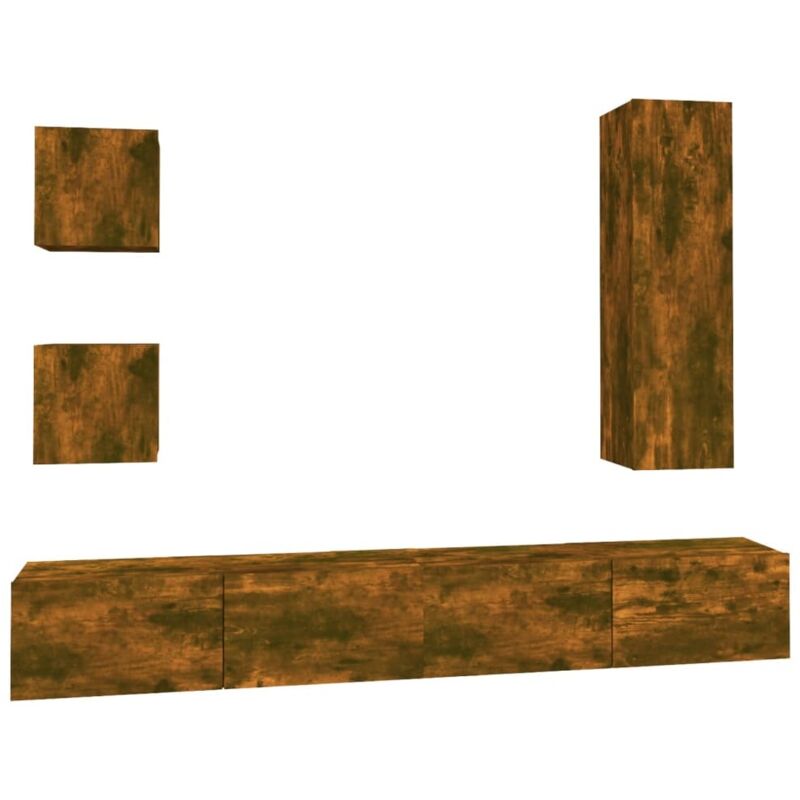 5 Piece TV Cabinet Set Smoked Oak Engineered Wood vidaXL