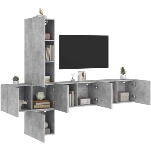 5 Piece TV Wall Units Concrete Grey Engineered Wood vidaXL