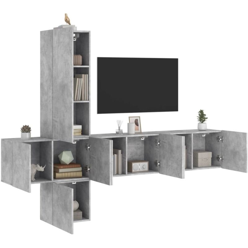 5 Piece TV Wall Units Concrete Grey Engineered Wood vidaXL