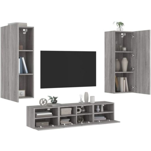 5 Piece TV Wall Units Grey Sonoma Engineered Wood vidaXL