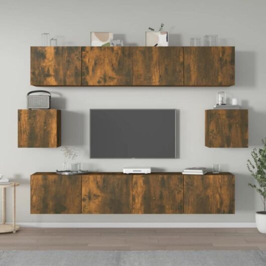 6 Piece TV Cabinet Set Smoked Oak Engineered Wood vidaXL
