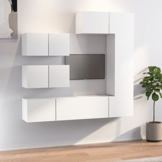6 Piece TV Cabinet Set White Engineered Wood vidaXL