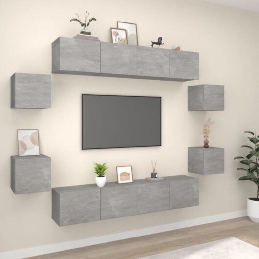8 Piece TV Cabinet Set Concrete Grey Engineered Wood vidaXL