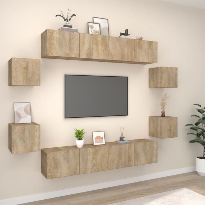 8 Piece TV Cabinet Set Sonoma Oak Engineered Wood vidaXL