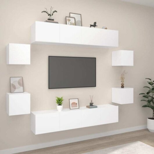 8 Piece TV Cabinet Set White Engineered Wood vidaXL
