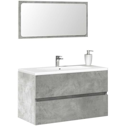 Bathroom Cabinet with Mirror Concrete Grey Engineered Wood Vidaxl