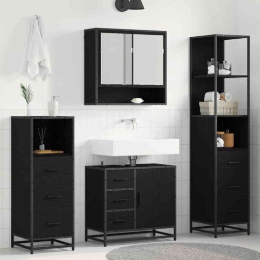 Bathroom Furniture Set 4 pcs Black Oak Engineered Wood vidaXL
