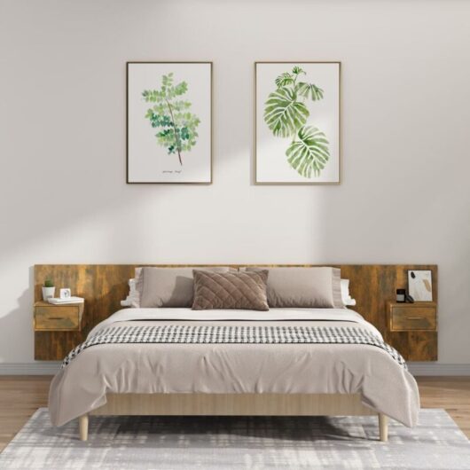 Bed Headboard with Cabinets Smoked Oak Engineered Wood Vidaxl