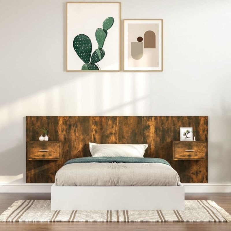 Bed Headboard with Cabinets Smoked Oak Engineered Wood vidaXL
