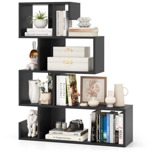 Costway - 5-Tier S-Shaped Bookshelf Z-Shelf Bookcase Home Modern Display Shelf