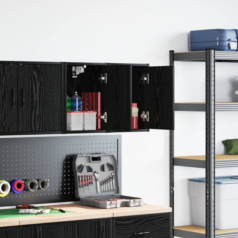 Garage Wall Cabinets 2 pcs Black Engineered Wood Vidaxl