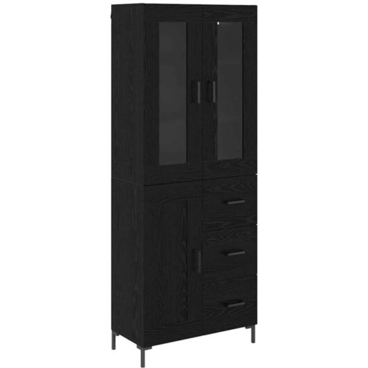 Highboard with Drawer 2 pcs Black Oak Engineered Wood vidaXL