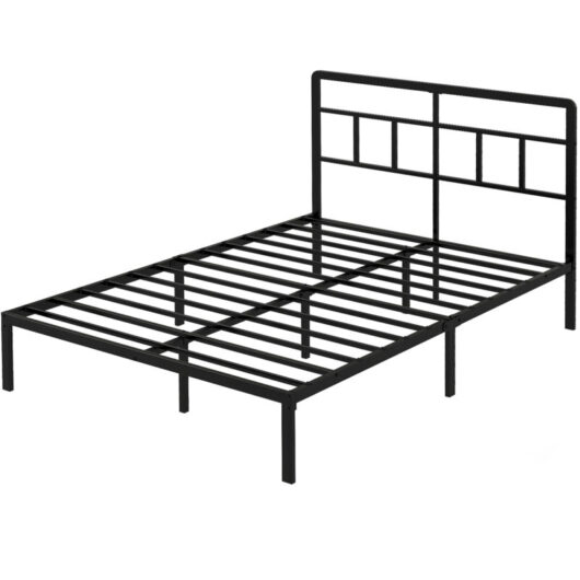 Levede Double Bed Frame Metal Platform with Headboard Heavy Duty 4FT6 Black
