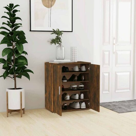 Shoe Cabinet Smoked Oak 60x35x70 cm Engineered Wood Vidaxl